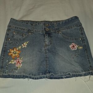 Angels Blue Denim Skirt with Floral Embroidery